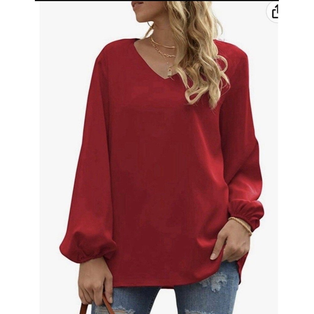 WANGZHI Women’s oversize tunic top Blouse V Neck Long Sleeve Size S Pullover